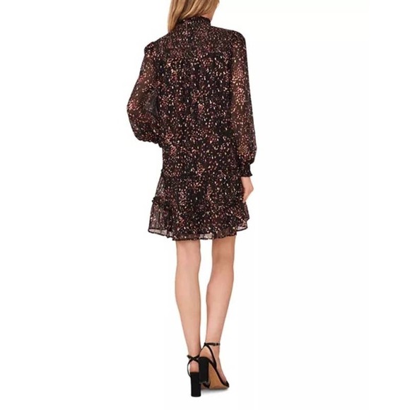 CeCe Pintuck Yoke Smocked Waist Party Holiday Mock Neck Dress Medium New - Picture 2 of 13